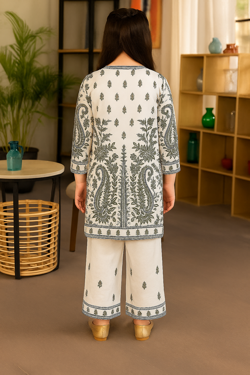 Ivory Paisley Print Tunic Set