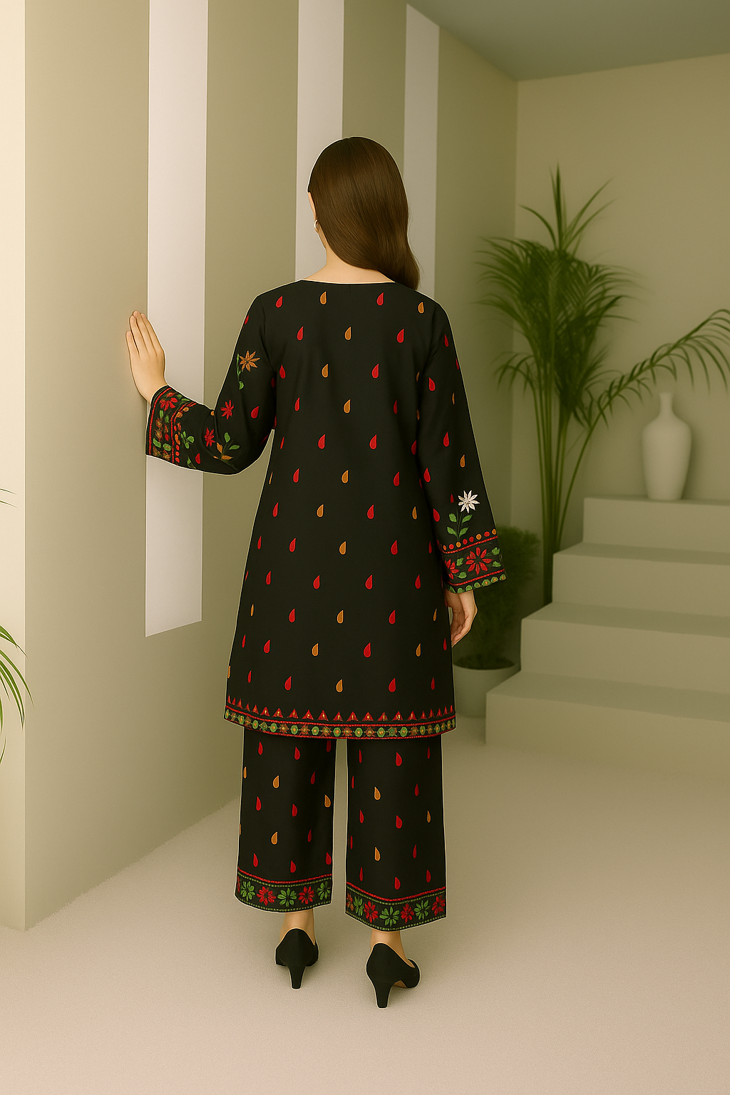 vibrant Embroidered Black Two piece & Co-ord Set