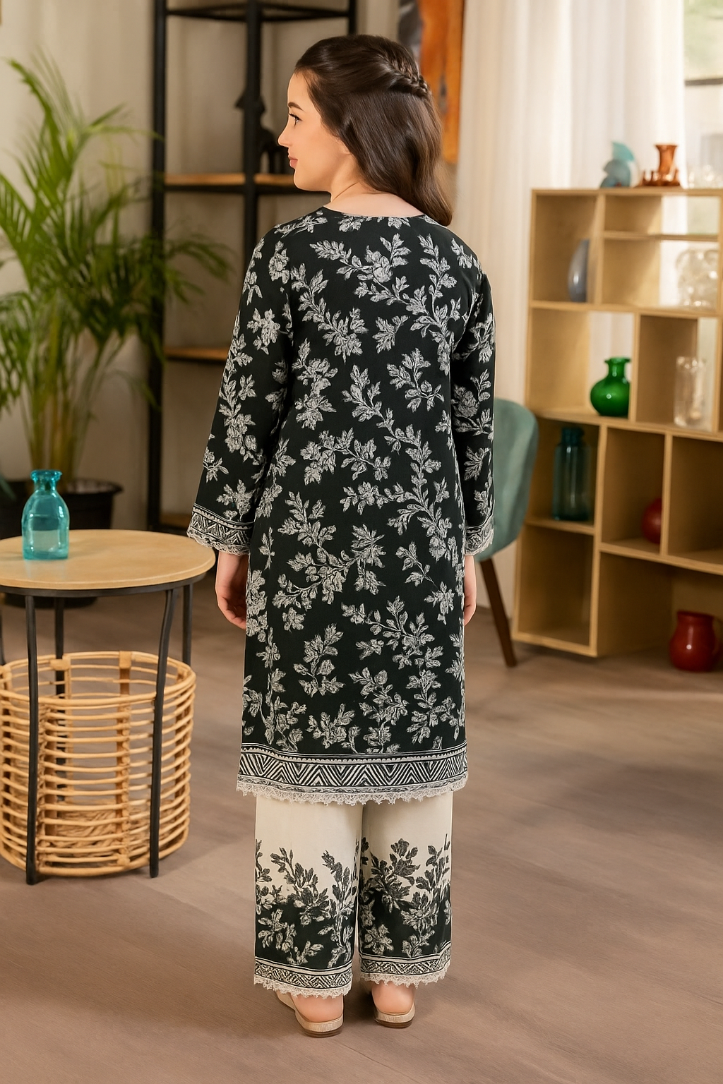 Monochrome Floral Tunic Set
