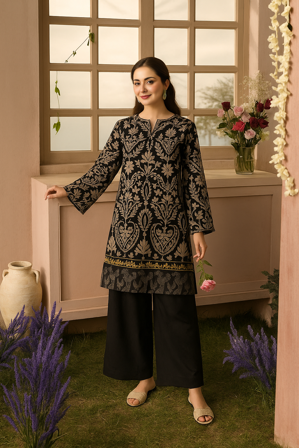 Bloom Embroidered two piece women co-ord Set