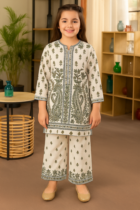 Ivory Paisley Print Tunic Set