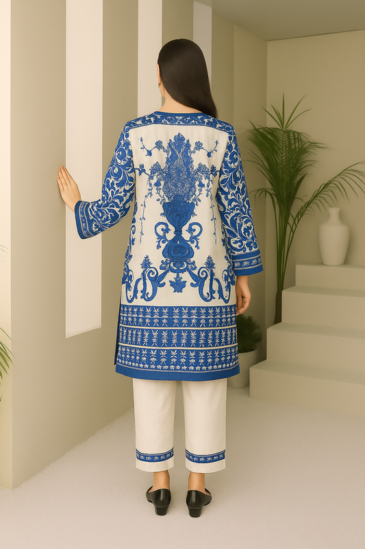 Elegant Blue & White Printed Women co-ord sett