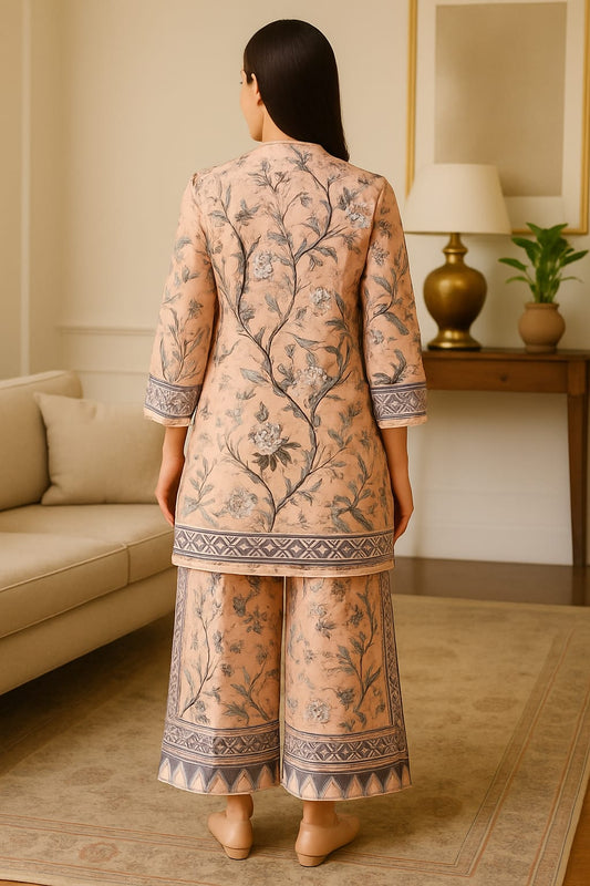 Elegant Blush Pink Floral Printed TWO PIECE suit