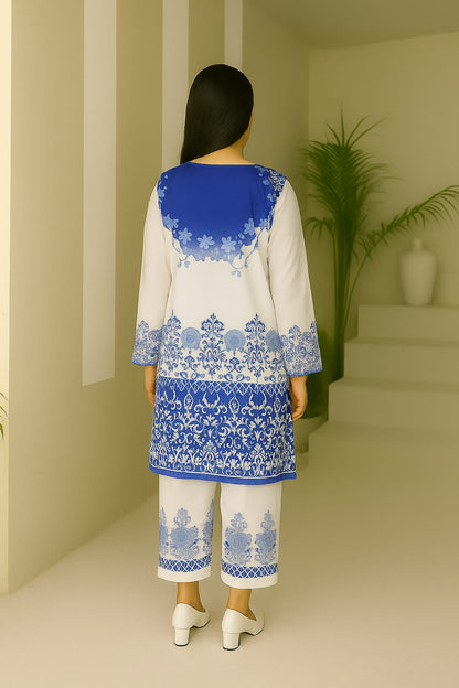Royal Blue & White Floral Printed Two piece set for womens