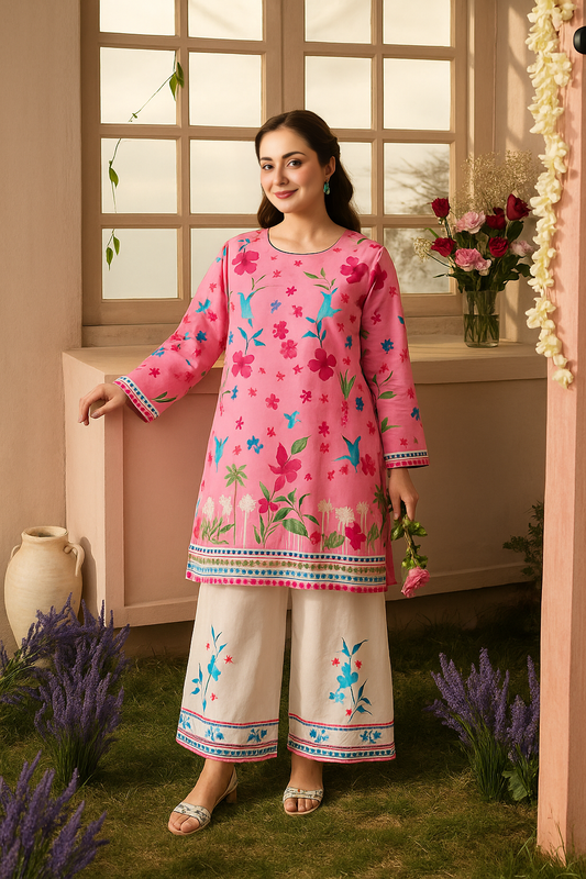 Pink floral two piece co-ord sett for womens