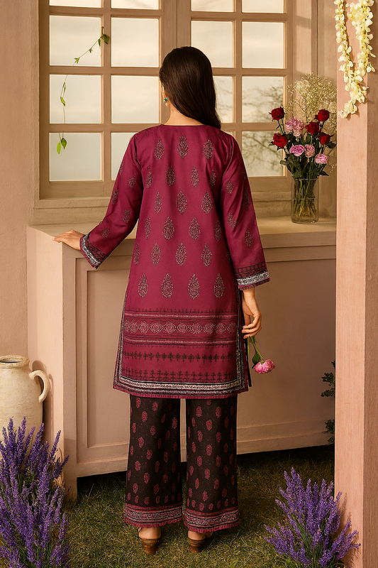 Maroon & Black Dabu Print Two-Piece Suit