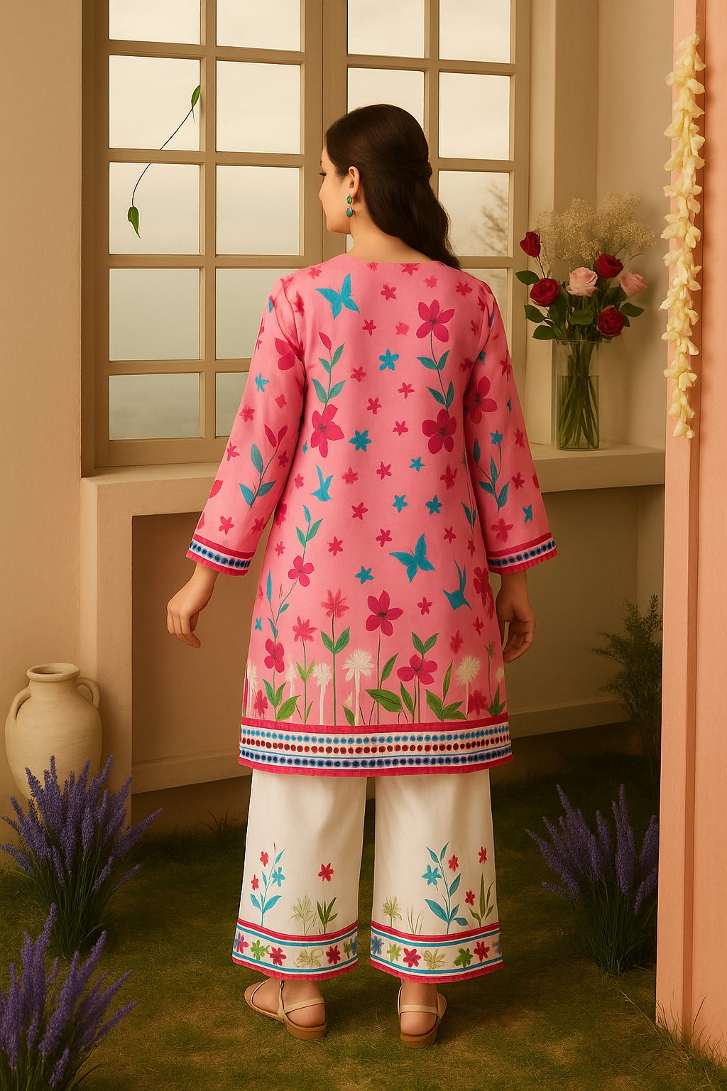 Pink floral two piece co-ord sett for womens