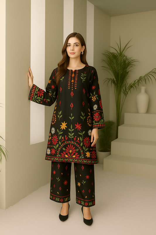 vibrant Embroidered Black Two piece & Co-ord Set