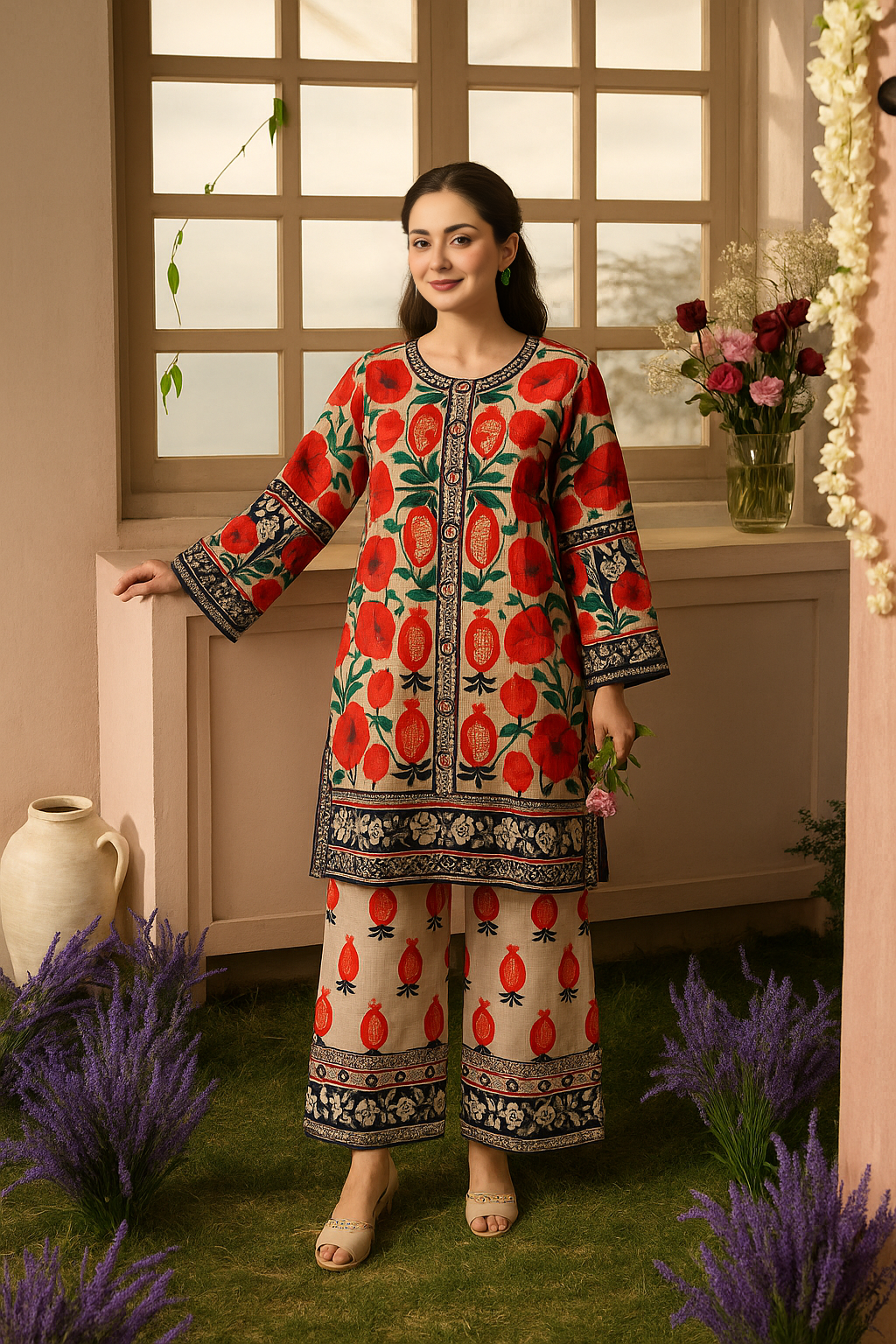 Crimson Poppy Printed Two-Piece Suit for women