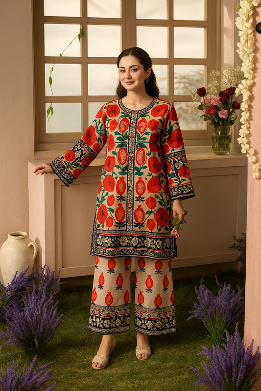 Crimson Poppy Printed Two-Piece Suit for women