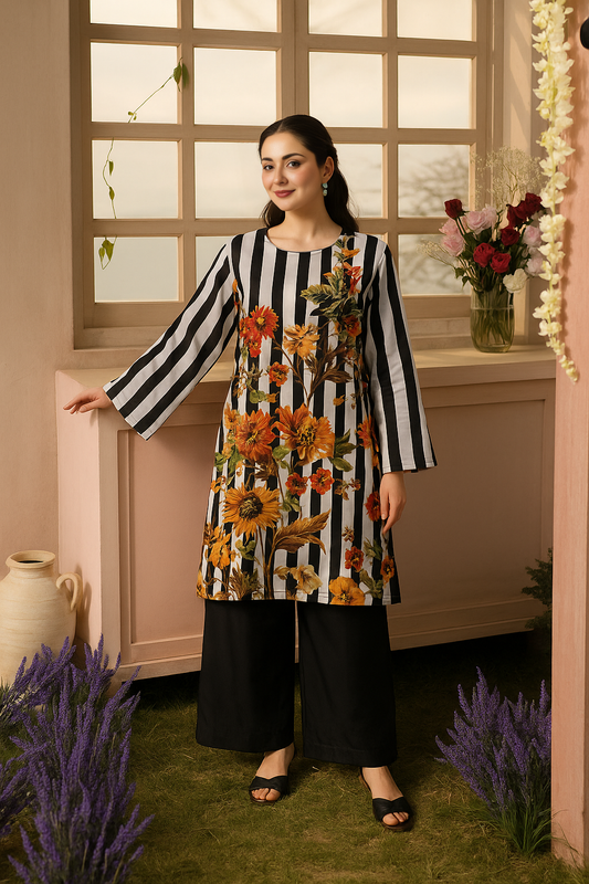 Striped Floral Fusion two piece Set